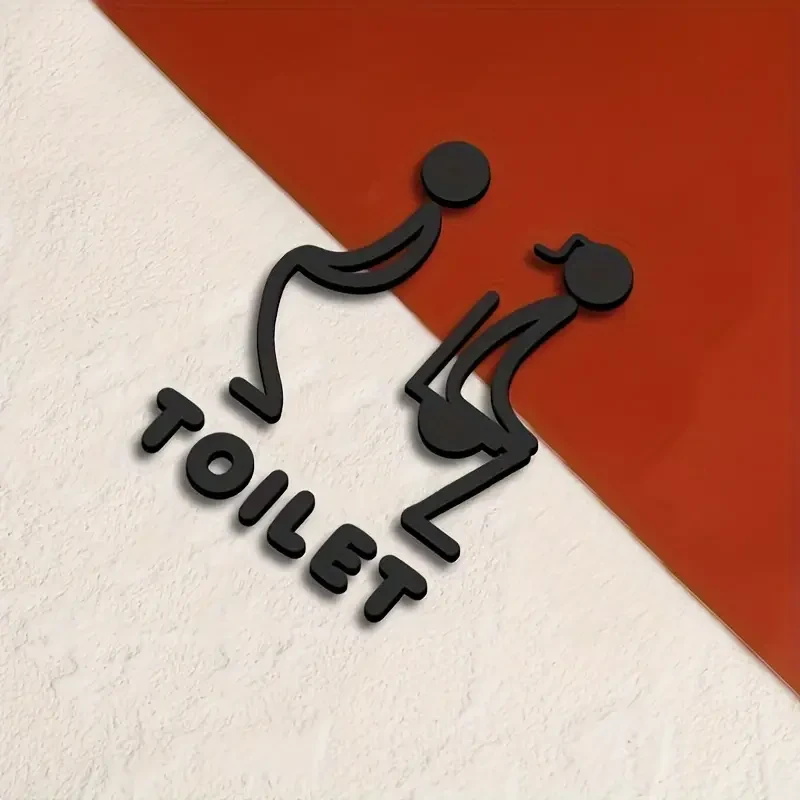 3D Acrylic Unisex Bathroom Door Sign Stylish Black Design