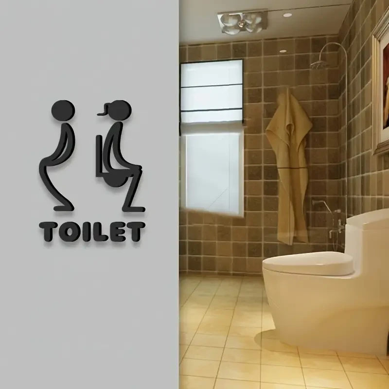 3D Acrylic Unisex Bathroom Door Sign Stylish Black Design