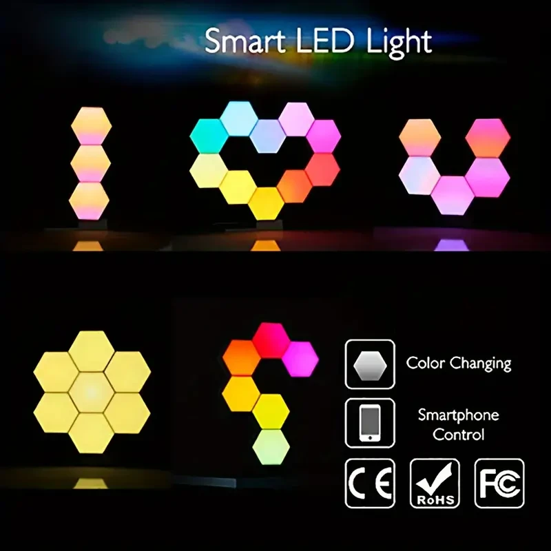 Hexagon LED Wall Lights - Touch-Sensitive Modular RGB Lamps