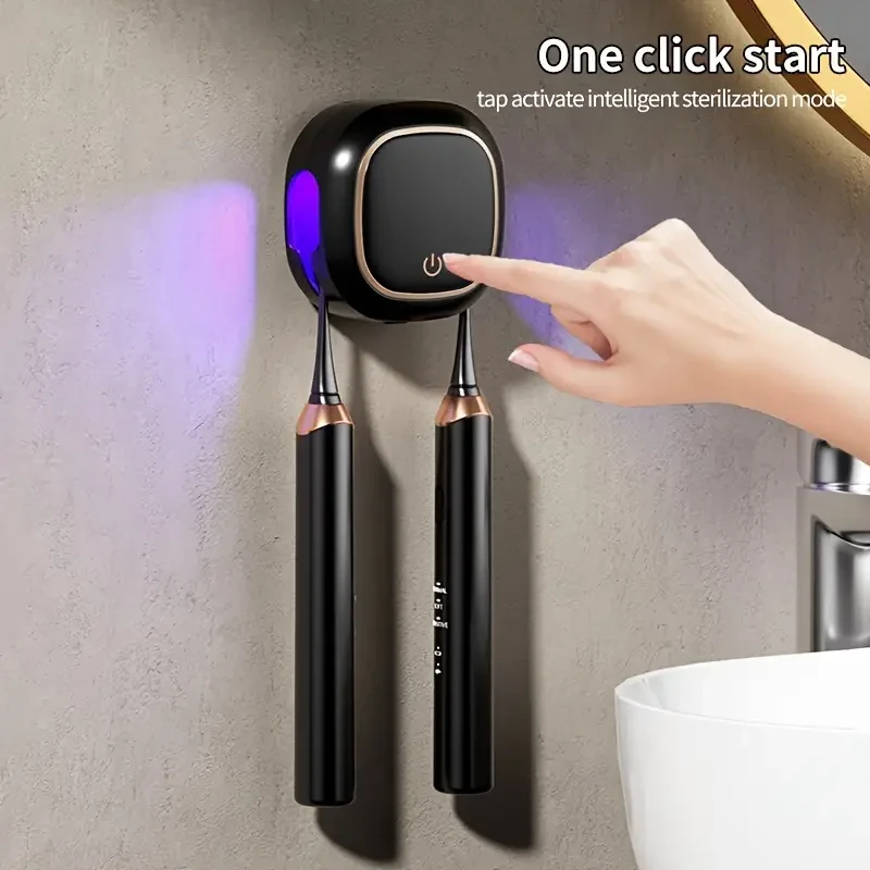 Sleek No-Drill UV Toothbrush Sanitizer with Automatic Sterilization