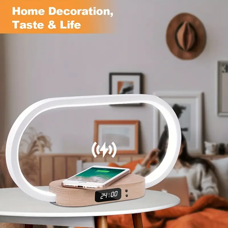 LED Desk Lamp with Wireless Charger and USB Port - Clock, Alarm, Date, Temperature Display