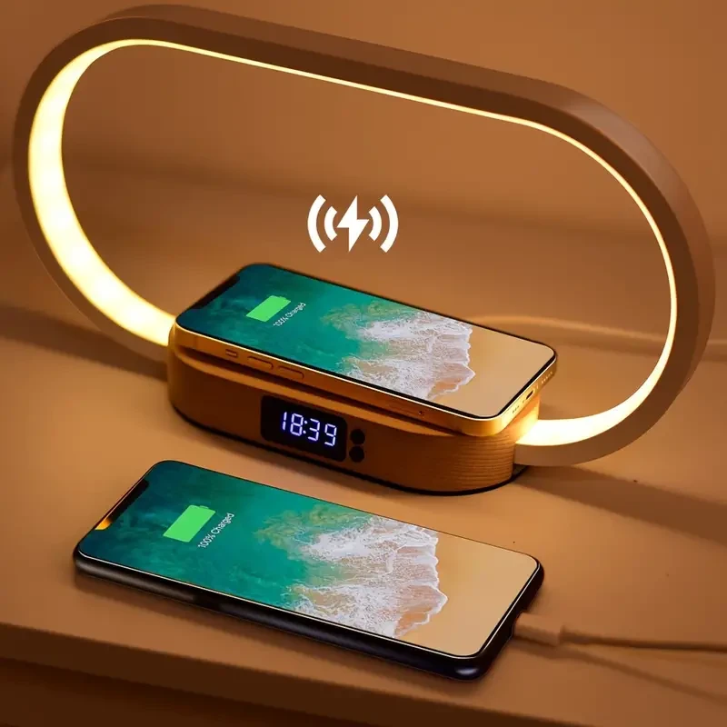 LED Desk Lamp with Wireless Charger and USB Port - Clock, Alarm, Date, Temperature Display