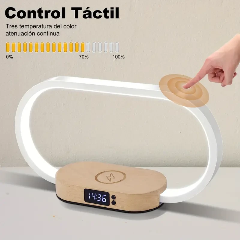LED Desk Lamp with Wireless Charger and USB Port - Clock, Alarm, Date, Temperature Display