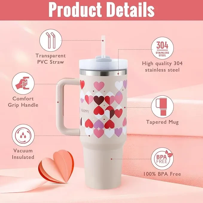 40 Oz Tumbler With Handle Straw Insulated
