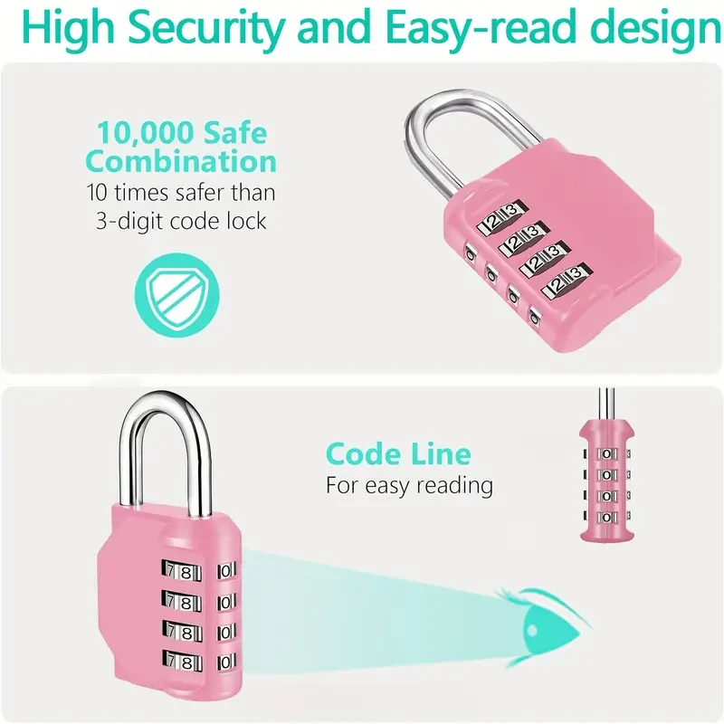 2 Pack 4 Digit Combination Padlock - Waterproof Zinc Alloy Resettable Lock
