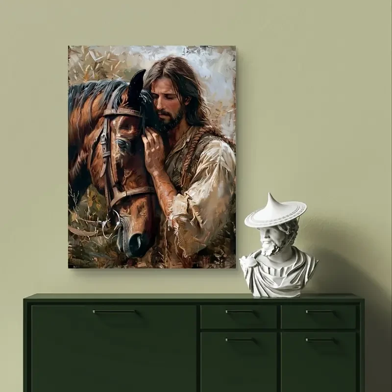 Rustic Jesus & Horse Canvas Art Print