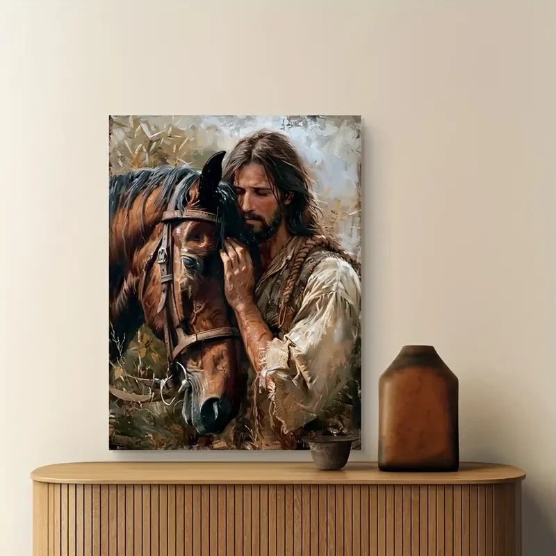 Rustic Jesus & Horse Canvas Art Print