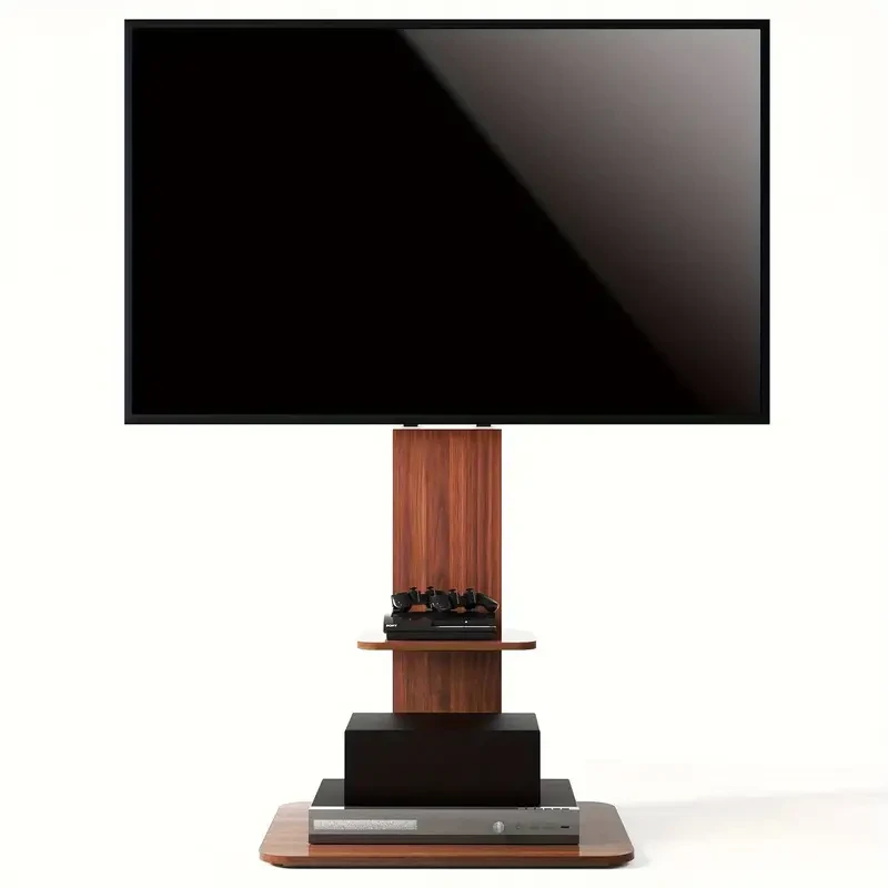 Industrial TV Floor Stand with Adjustable Mount & Wood Shelves
