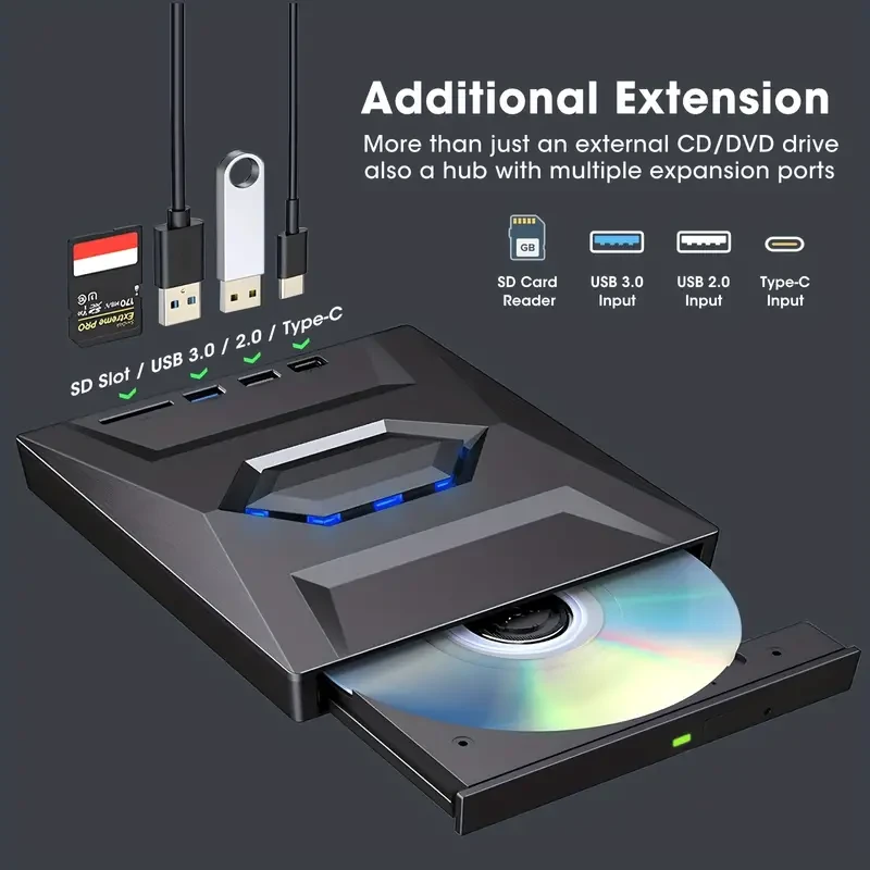 6-in-1 Portable USB 3.0 External DVD Recorder Drive Reader Player Optical Drive For Laptop Computer Desktop Accessories