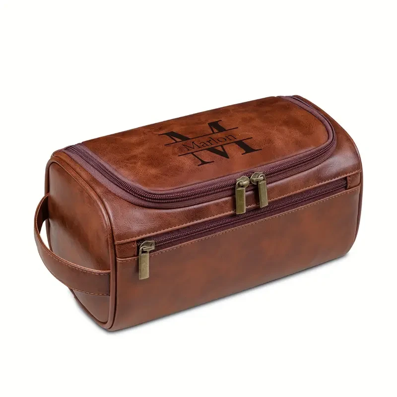 Men's Custom Engraved PU Leather Toiletry Bag
