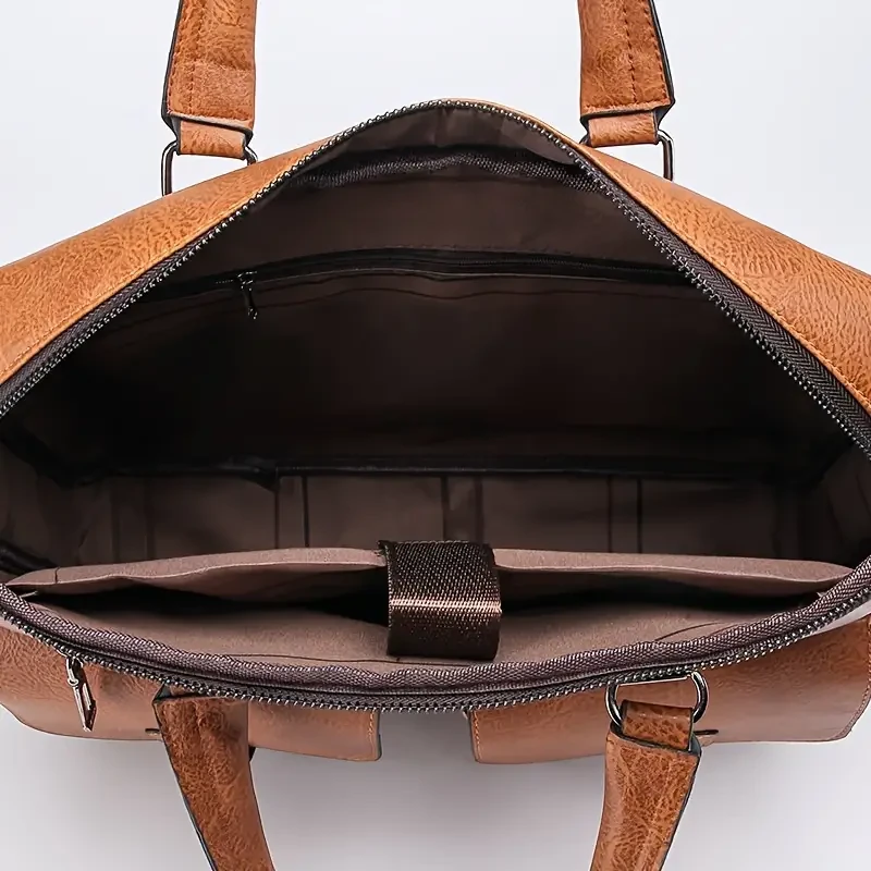 Premium Faux Leather Mens Retro Briefcase - Stylish & Durable Tote Bag for Business Professionals with Spacious Compartments