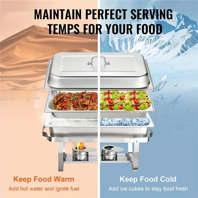 11L Chafing Dish Buffet Set, Full Size Stainless Steel Chafing Server Dish, Catering Food Warmer For Parties, Buffets, Wedding, Banquet