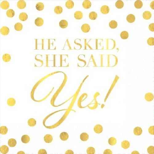 He Asked Beverage Napkins - Foil Hot-Stamped (16 units) - Pack of 16