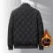 Mens Rhombic-Sewing Cotton Coat Thickened Winter Baseball Jacket with Casual Solid Color Design