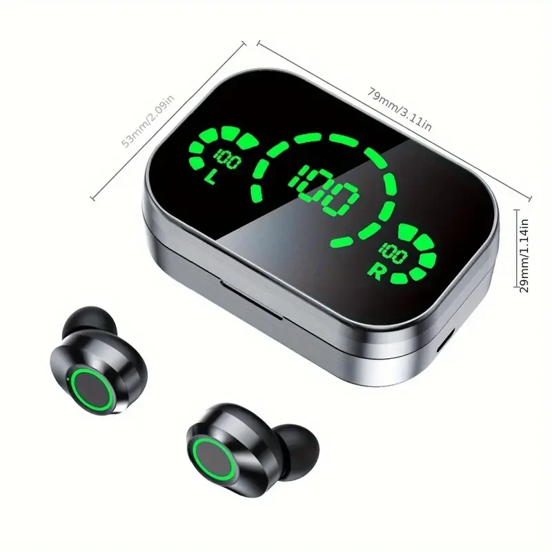 2024 New Wireless Earbuds Mini Earphone Digital Display TWS Earbuds Wireless chip5.3 Type-C (Black)