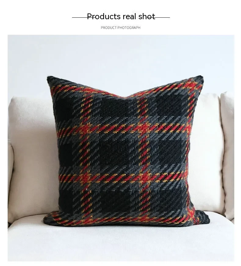Affordable Luxury Style Plaid Wool Pillow Sofa Cushion