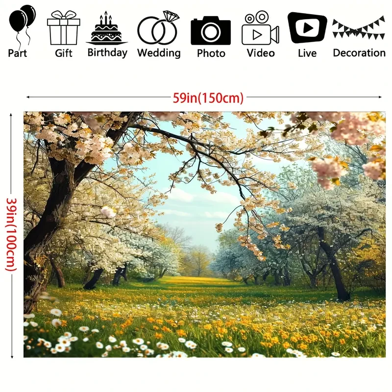 Spring Garden Daisy Flower Backdrop - Rustic Wood Fence, Summer Meadow