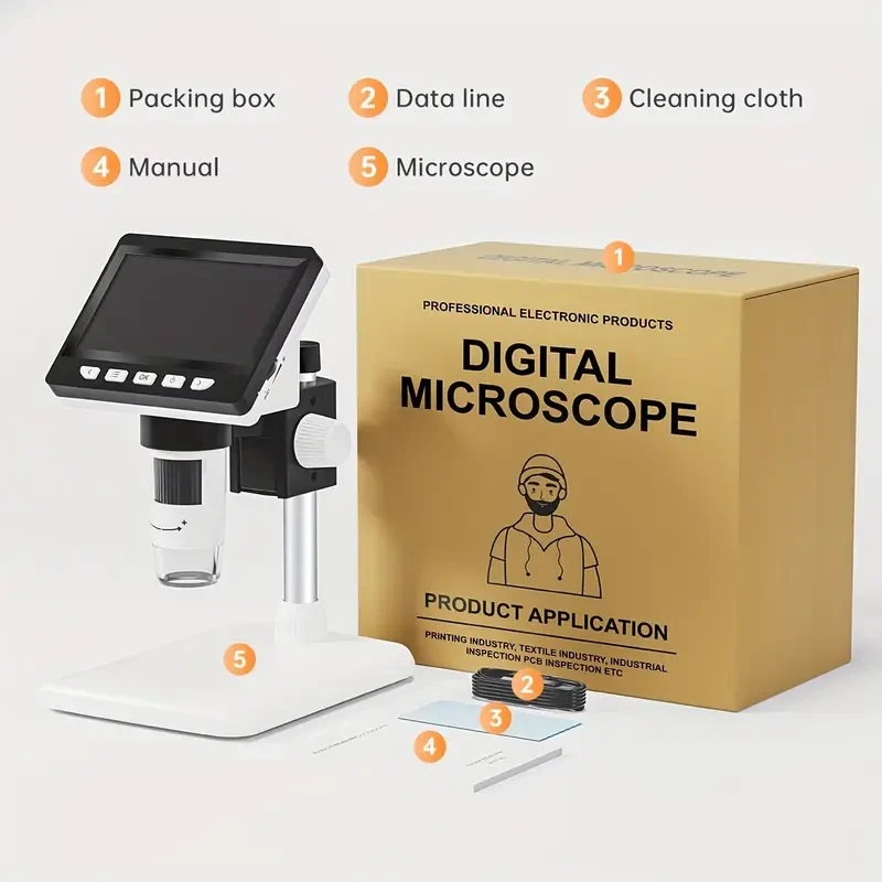 1000X Zoom HD Microscope - 1080P High-Resolution, 8 LED Illumination, Realistic Image Capture for Education and Research