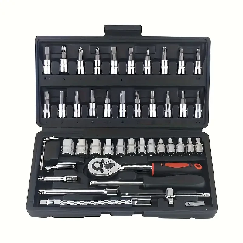 Ultimate 46pcs Socket & Ratchet Wrench Set - Includes Drill Sockets, Extension Bars & Storage Case For Home And Auto Repairs