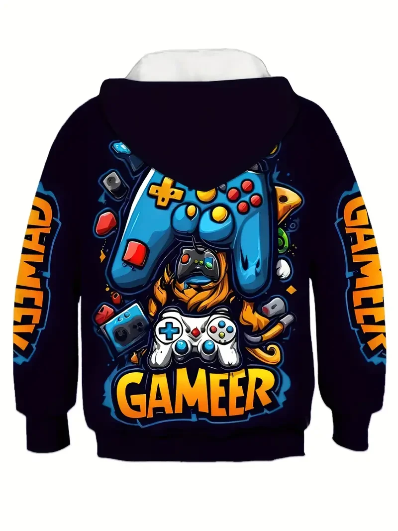 3pcs Boys' Gamer Hoodie Set - 3D Game Controller Print, Long Sleeve Pullover with Pockets for Fall/Winter Outdoor Fun
