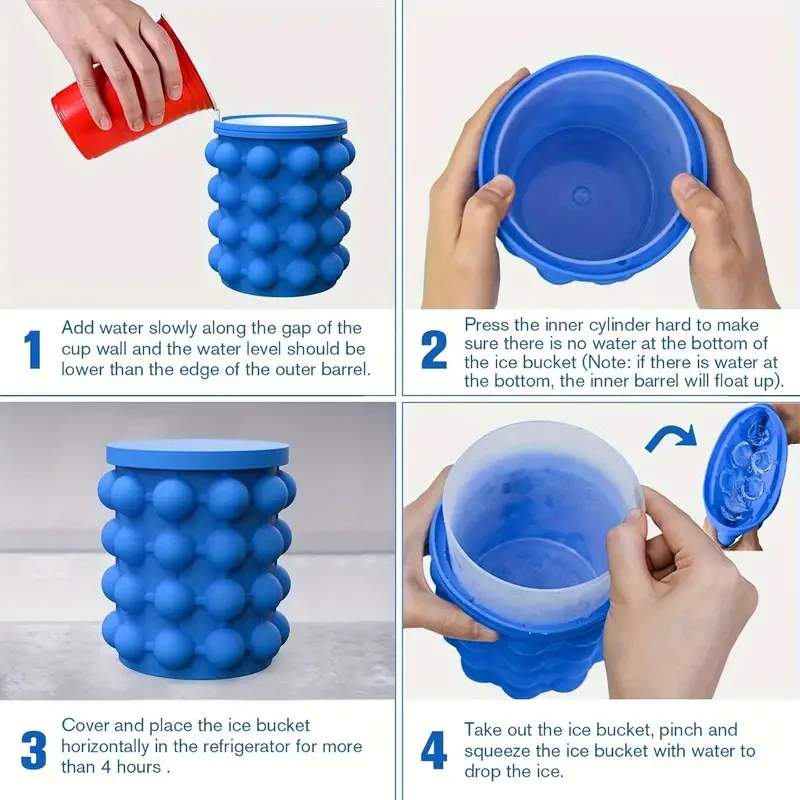 Ice Cube Mold Ice Trays, Large Silicone Ice Bucket Ice Cube Maker