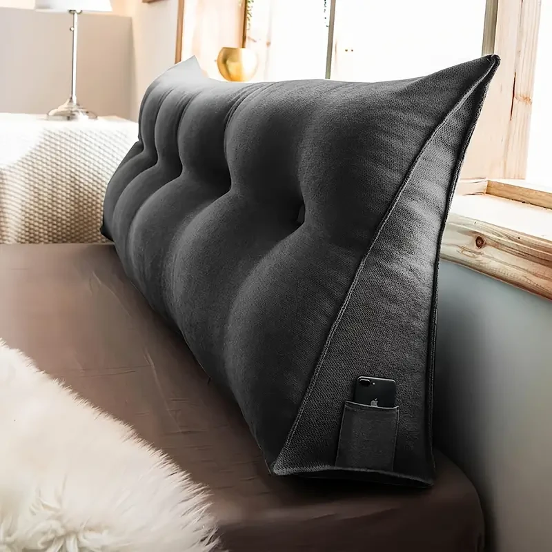120cm Triangular Wedge Bed Cushion, Cotton Linen Filled Pillow For Reading And Relaxing