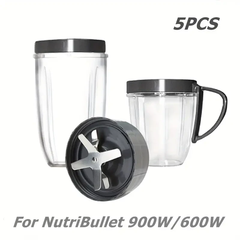 Accessories For Nutribullet Blenders, 5 Pieces Nutribullet Blender Cups & Blade Replacement Set, 24OZ Cup 18OZ Cup Lid Ring