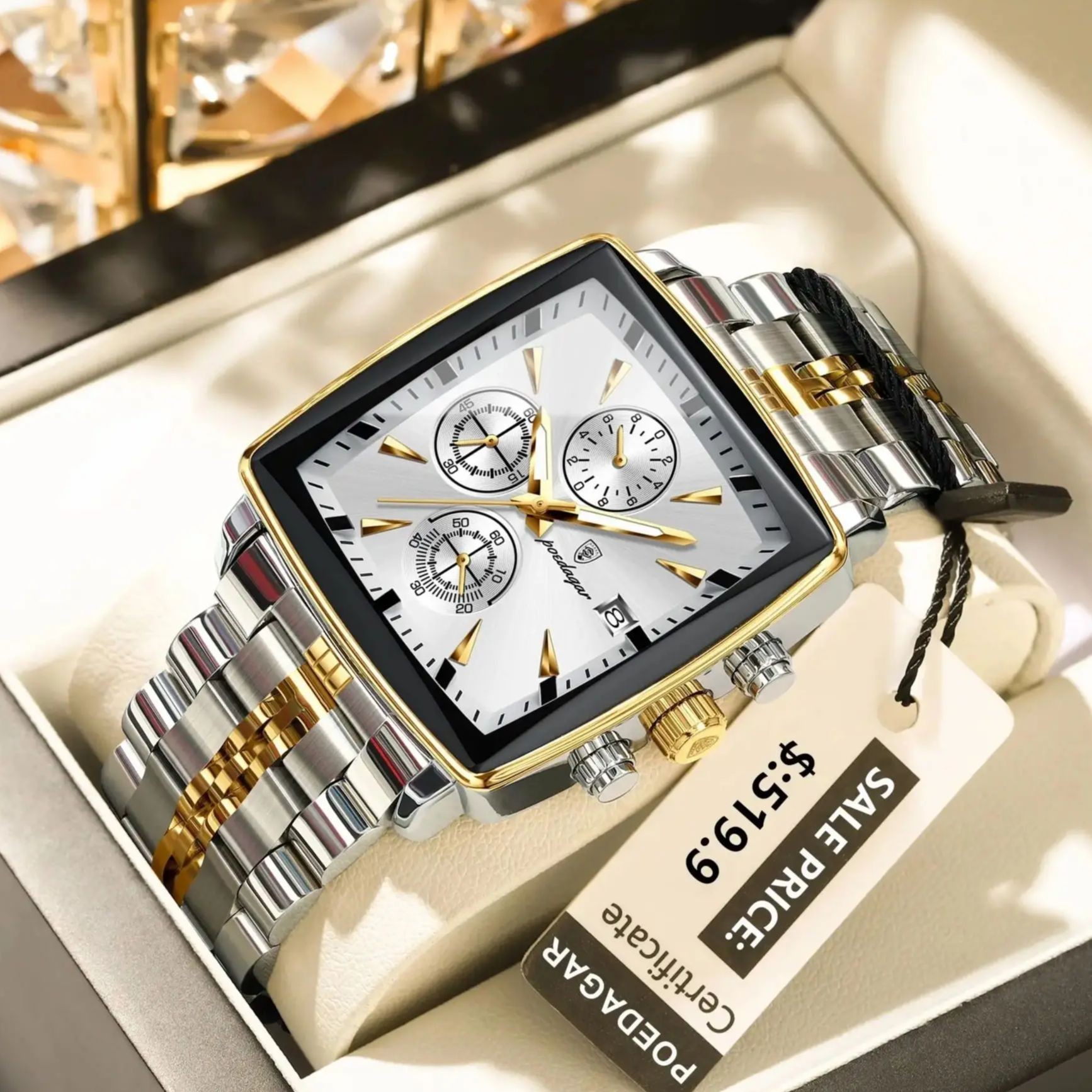 POEDAGAR Luxury Square Mens Sports Watch