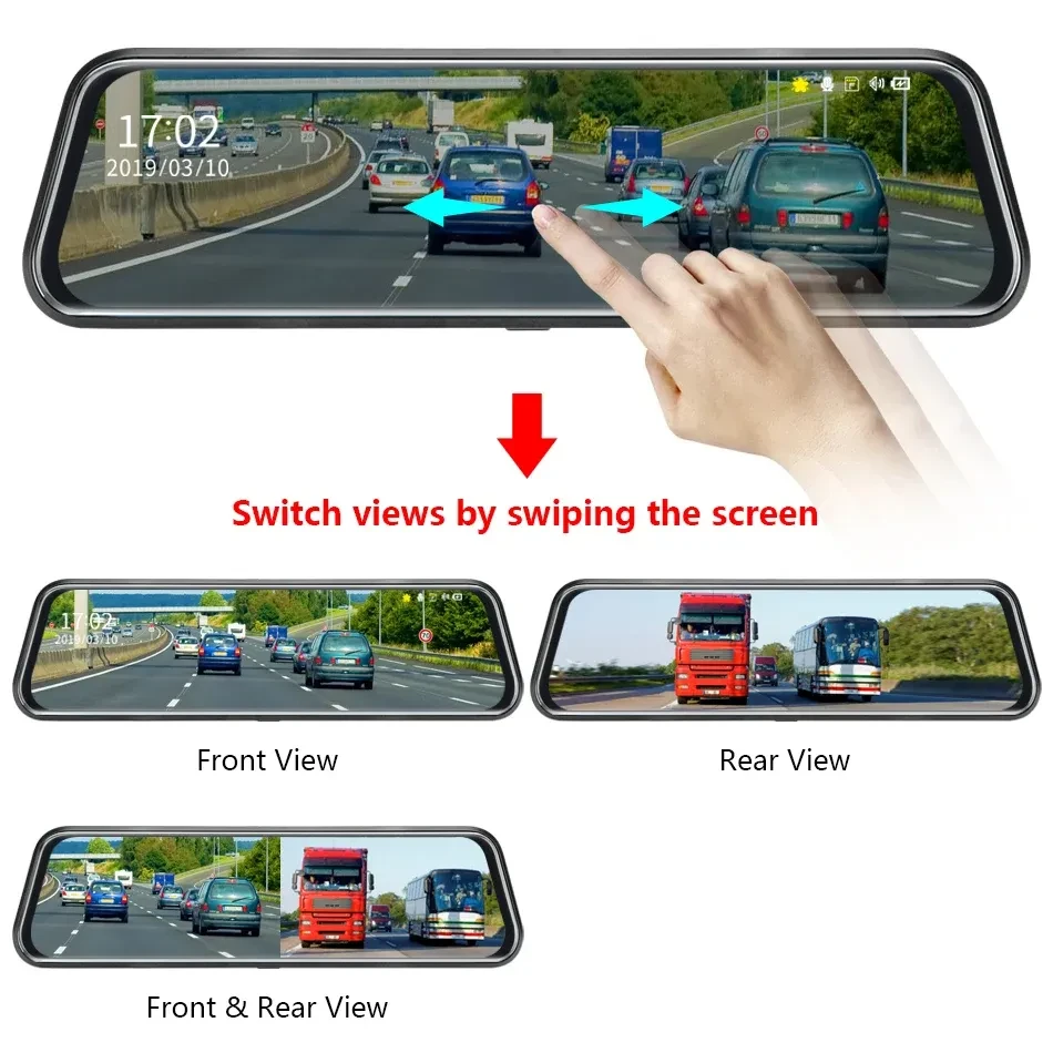 HD 1080p Dual Lens Rearview Mirror Recorder