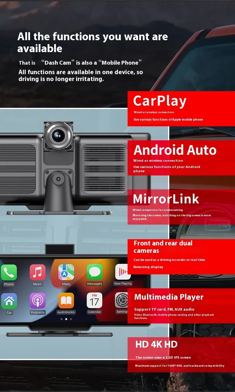1026-inch Wireless Carplay Recorder Multimedia Car