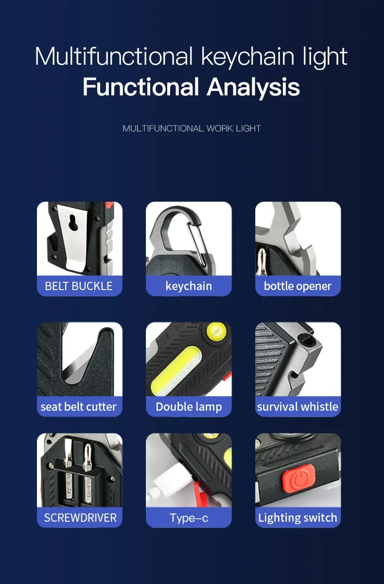 Multifunctional Emergency Light Convenient Keychain