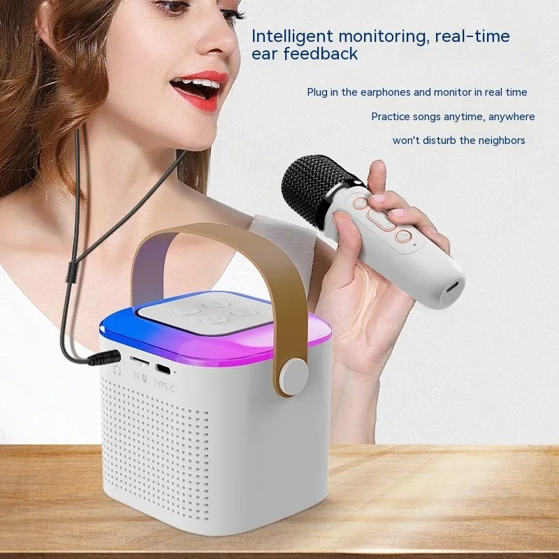Karaoke Machine Bluetooth Speaker with 2 Wireless Mics & RGB Lights