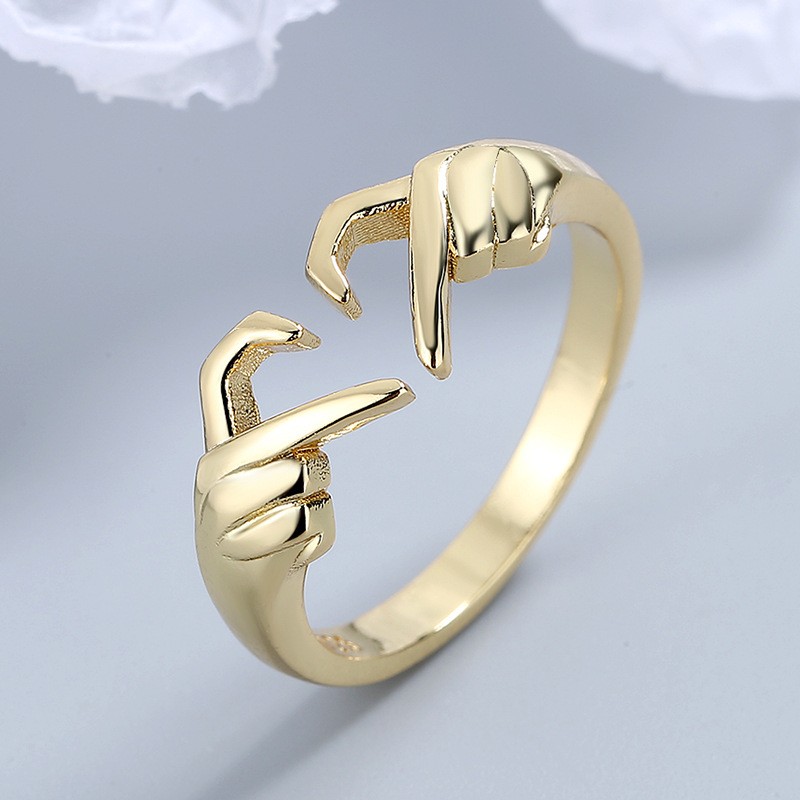 Romantic Heart & Hand Couple Ring Silver Adjustable Open Ring for Lovers