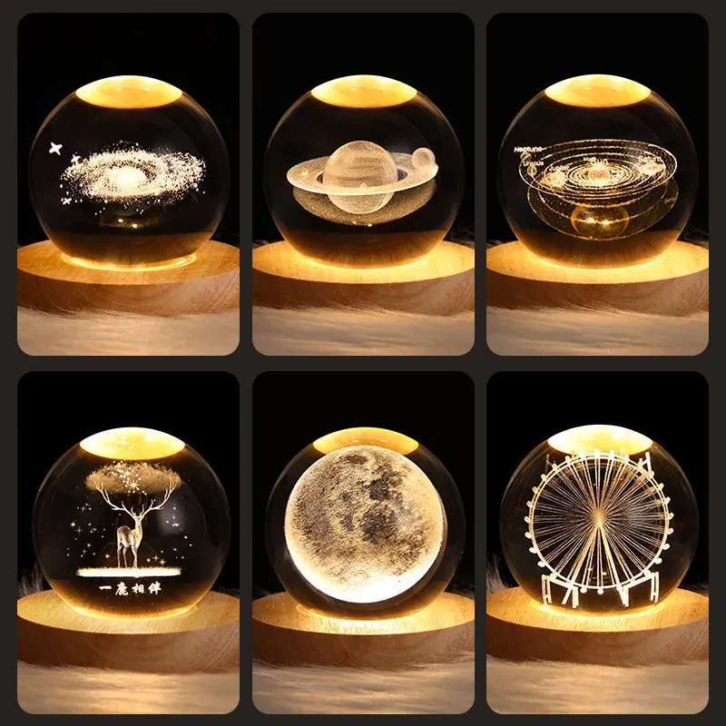 LED Night Light Galaxy Crystal Ball Table Lamp 3D