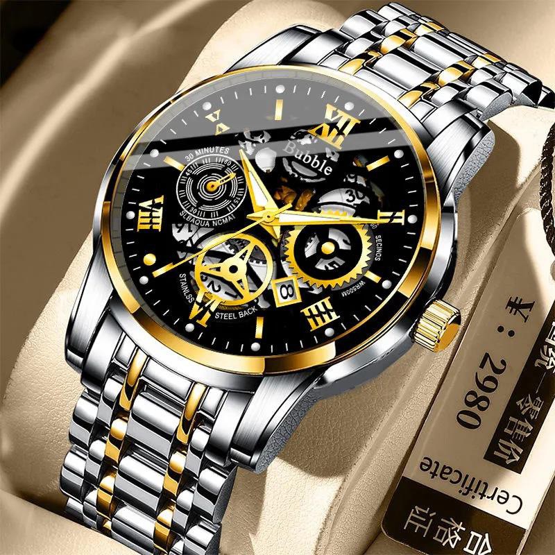 UTHAI Men's Luxury Quartz Watch Versatile Waterproof Roman Hollow Dial