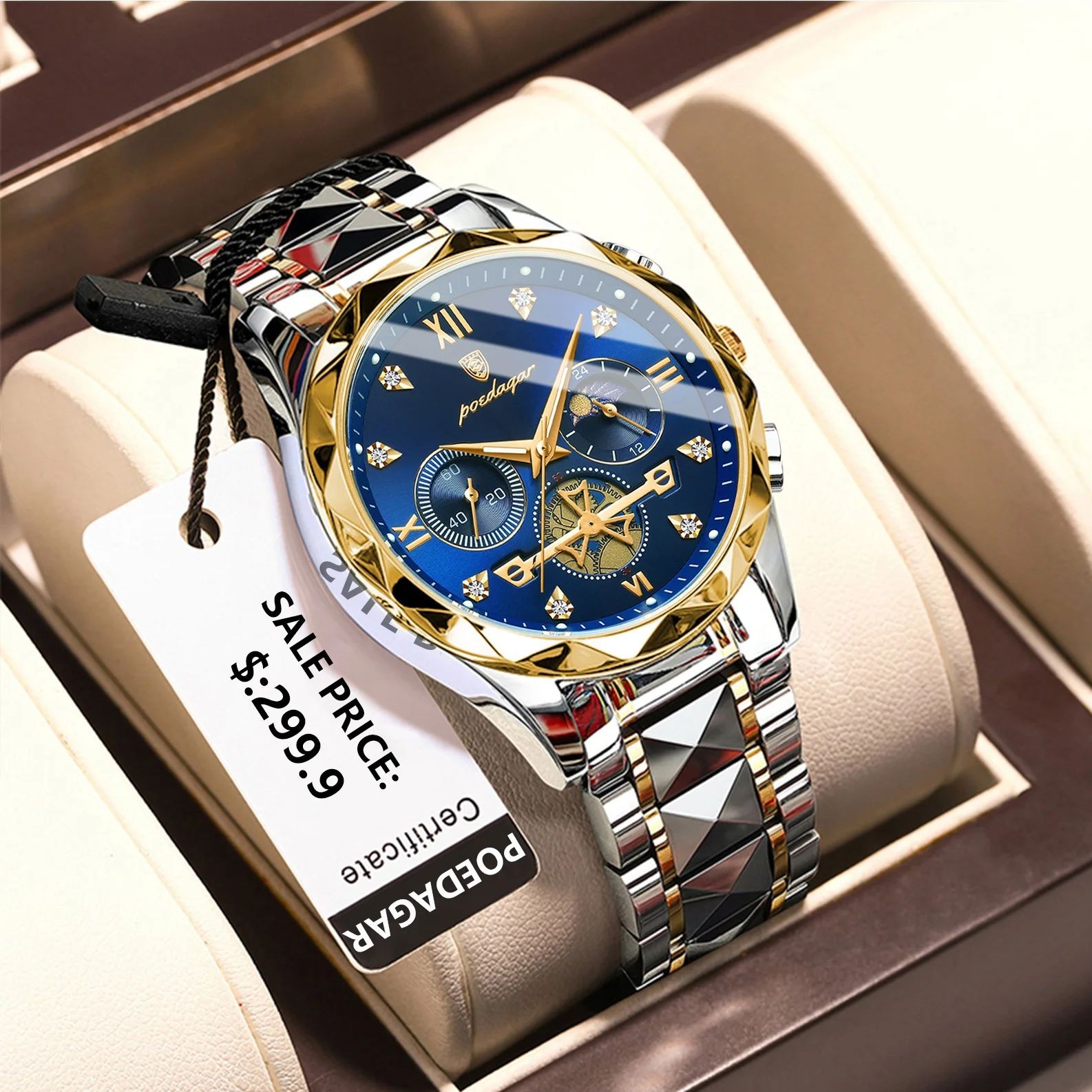 POEDAGAR Luxury Mens Quartz Chronograph Watch