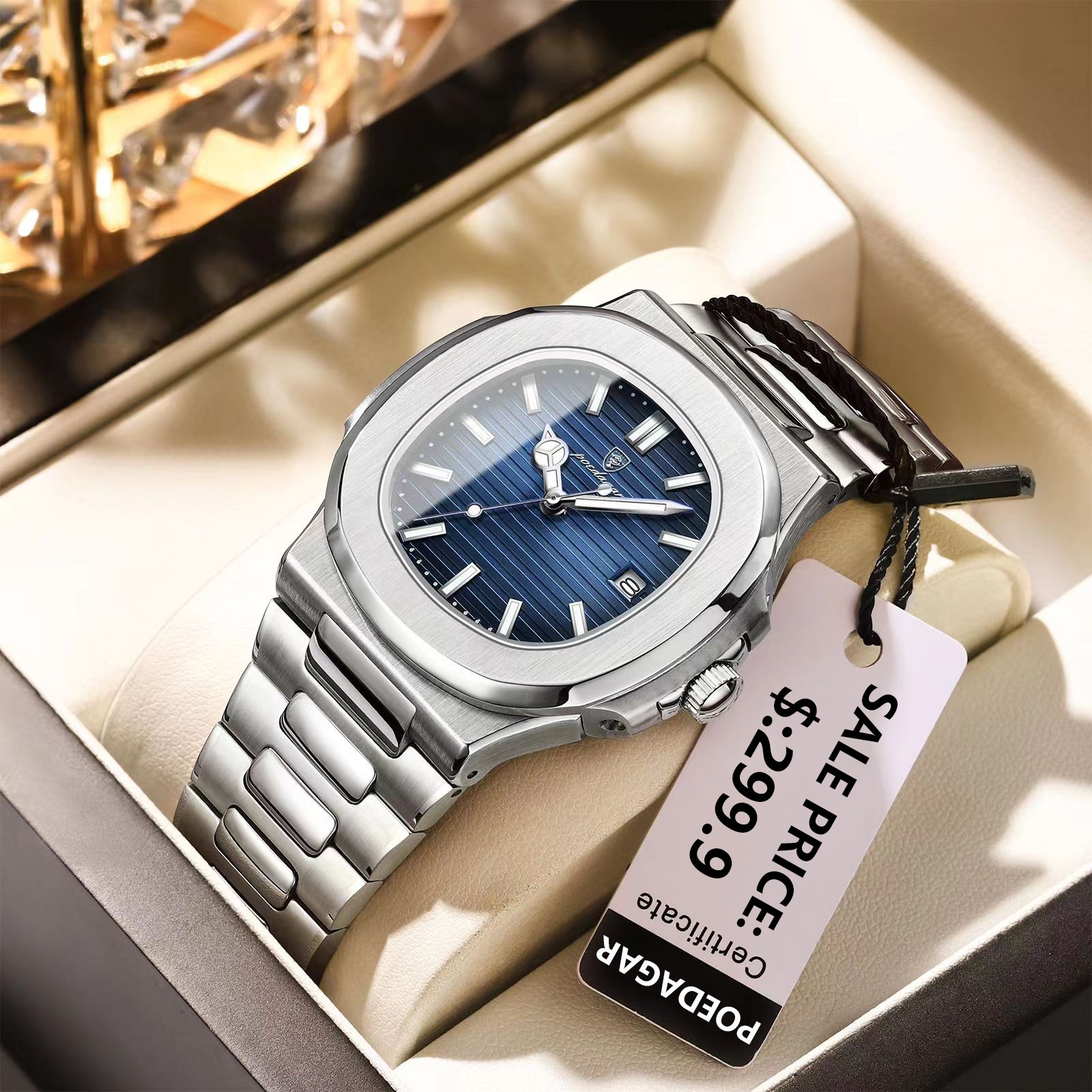 POEDAGAR 2023 Luxury Mens Square Quartz Watch