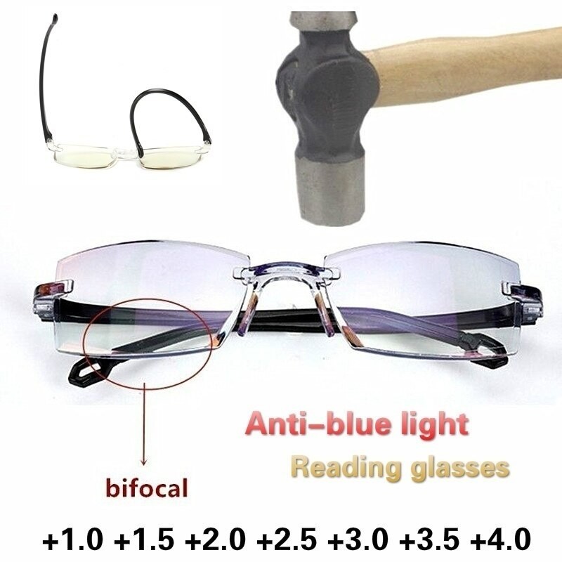 2 Pair Rimless Anti-Blue Light Bifocal Reading Glasses