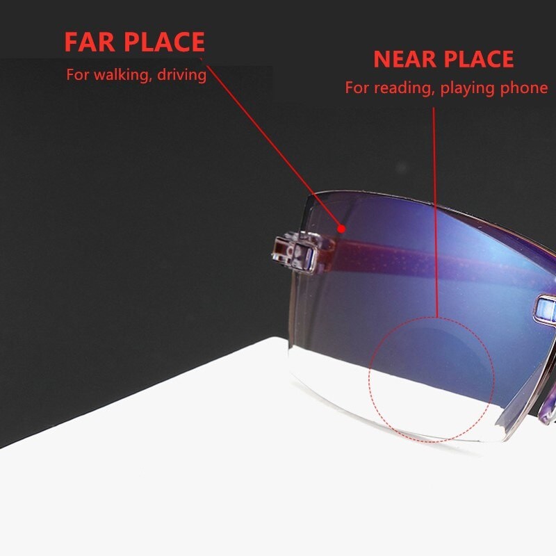 2 Pair Rimless Anti-Blue Light Bifocal Reading Glasses