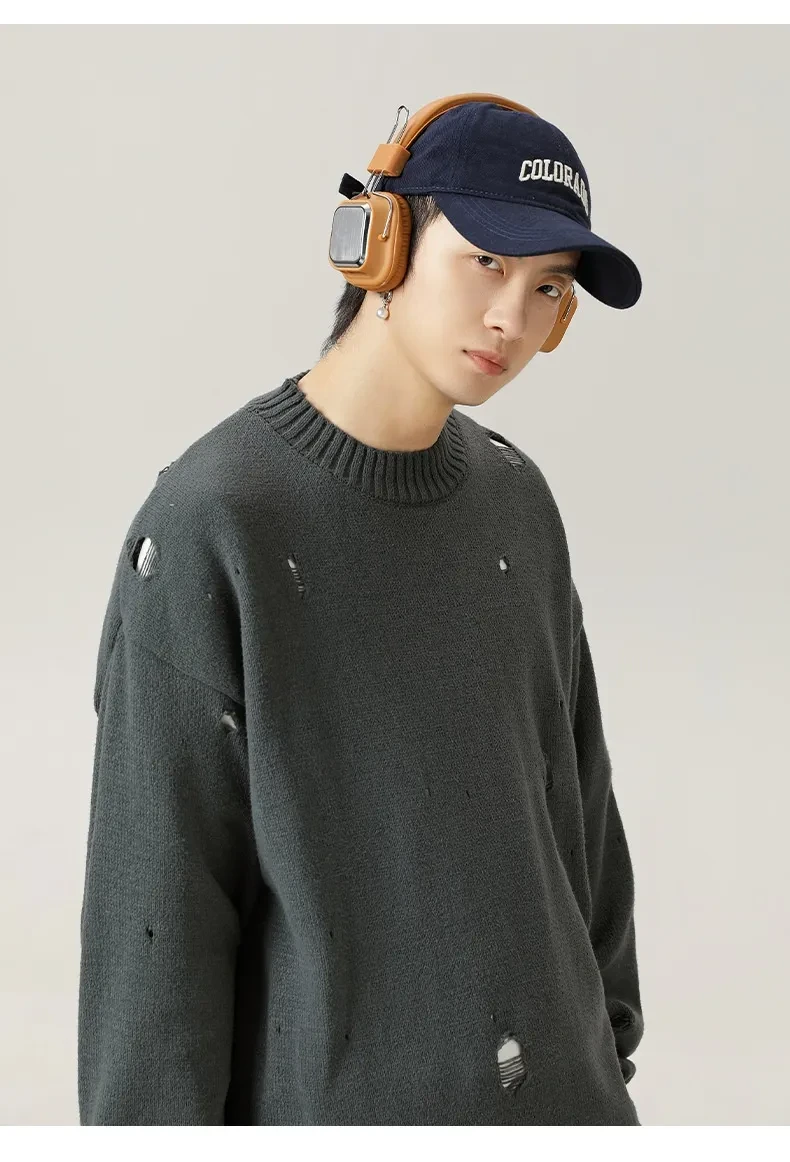 Irregular Hollow-out Ripped Chenille Velvet Sweater