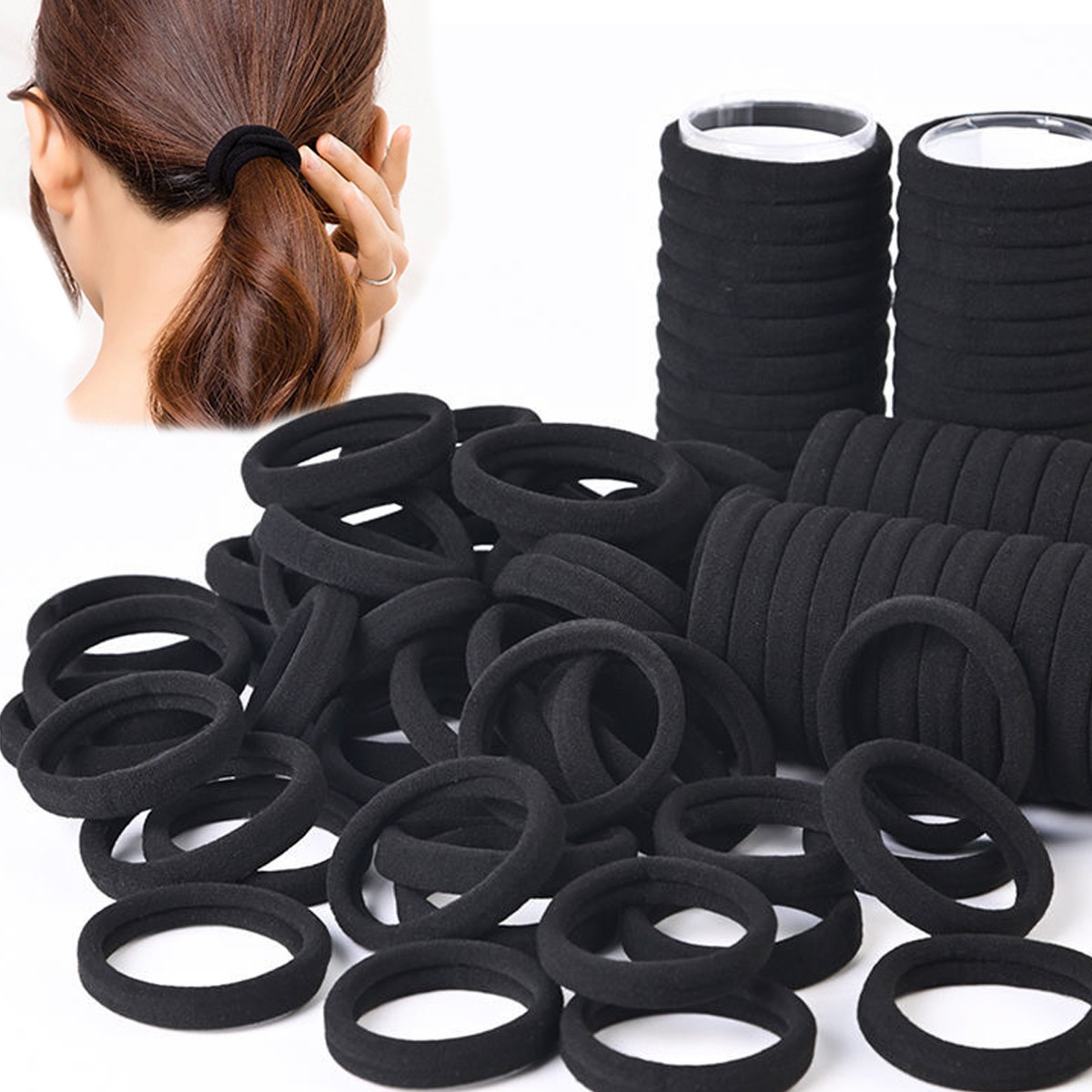 100pcs Black High-Elastic Hair Bands