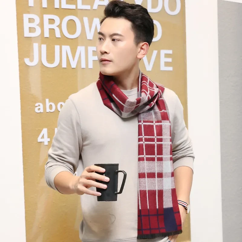jacquard Plaid Dad Grandpa Scarf For Warmth
