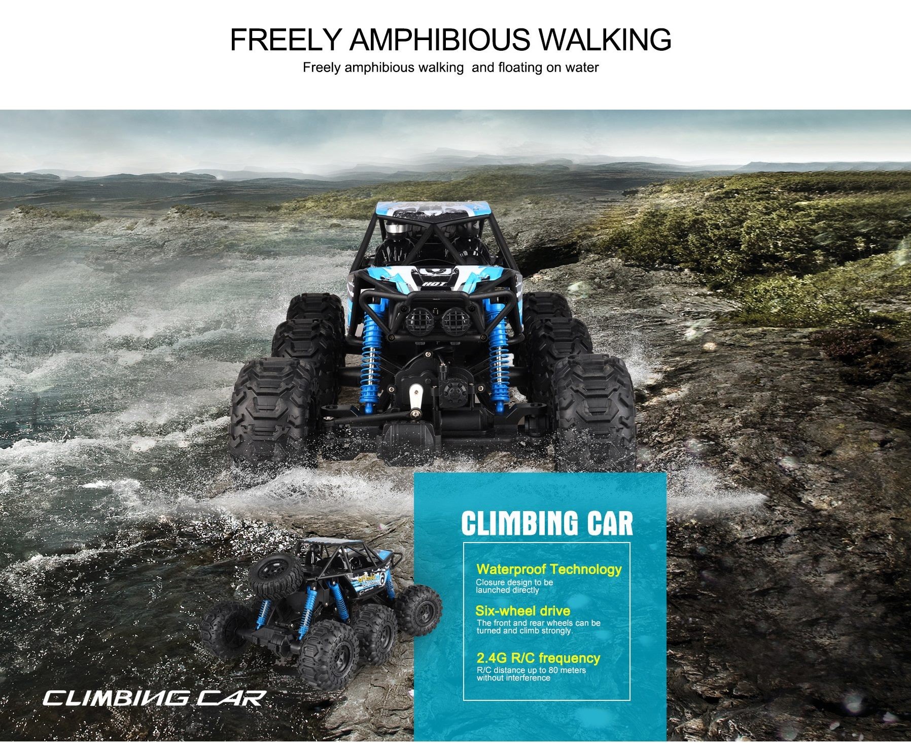 RC Car, Remote Control 6 Wheels, Waterproof Climbing Car, 1:8 Super Big, Orange