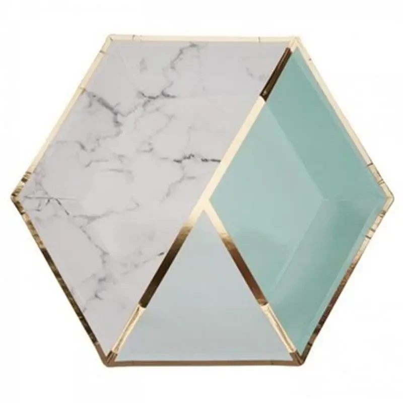 Marble gilt line party tableware paper tray cup tissue paper straw