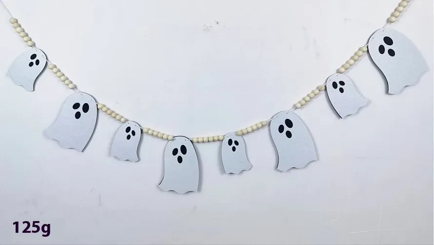 Halloween Felt Bat Ghost Skull Wooden Beads Garland Banner