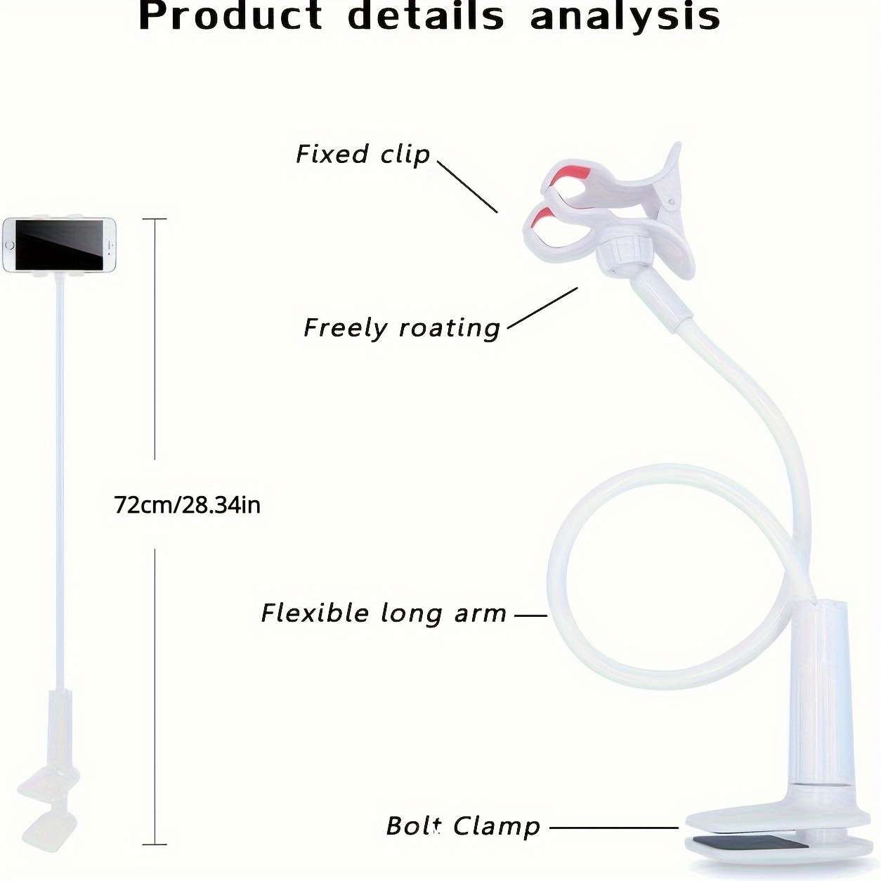 Flexible Long Arm Gooseneck Mobile Phone Clamp Bracket - Lazy Bedside Desktop Holder