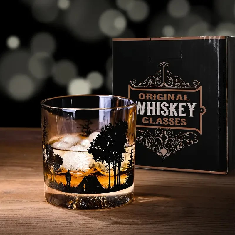 1pc, Exquisite Forest Landscape Whiskey Glass - Crystal Clear