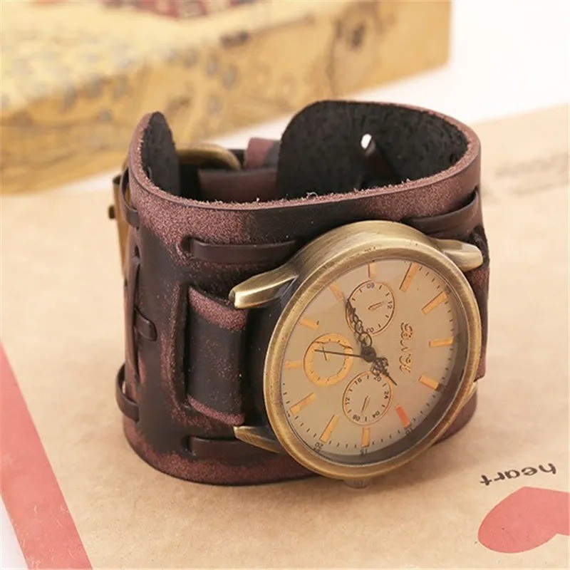 Retro Punk Cowhide Men's Wrist Watches