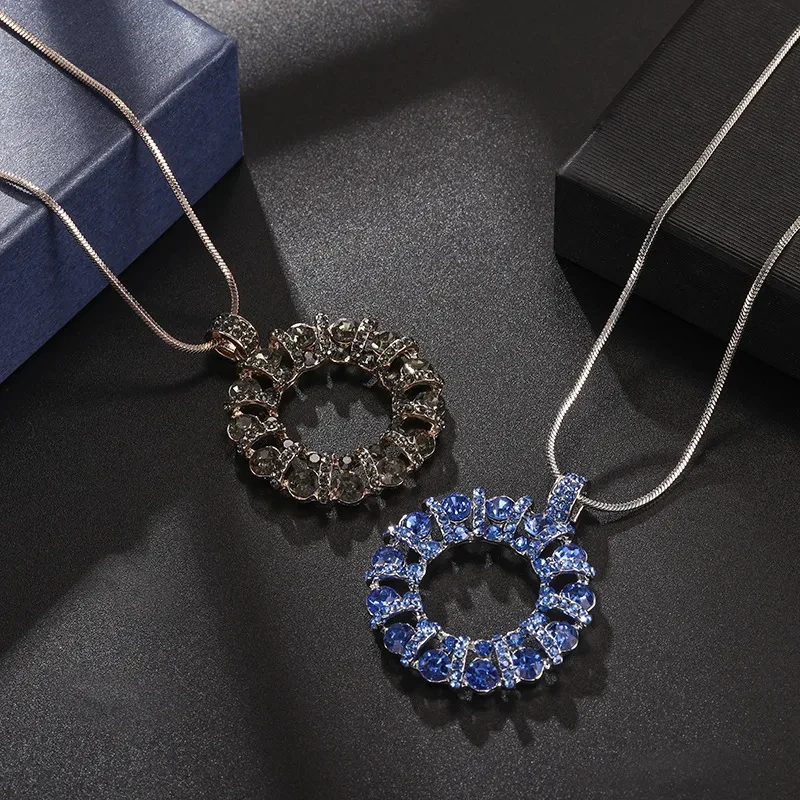 Fashion Crystal Diamond Big Ring Sweater Chain Personality Geometry All-match