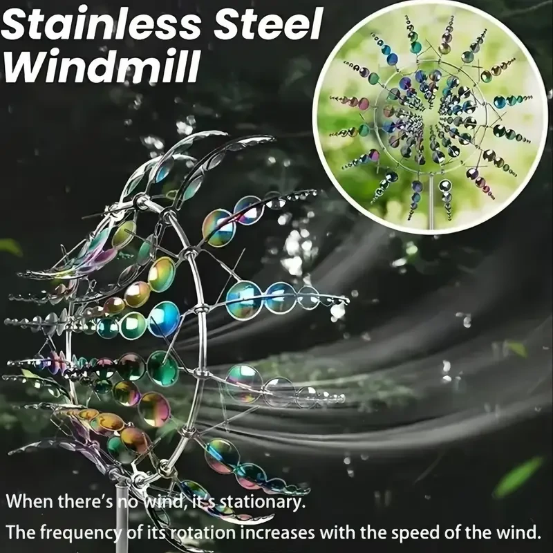 Iron Kinetic Wind Spinner with Reflective Gazing Balls - Dynamic Windmill for Garden, Lawn, Patio